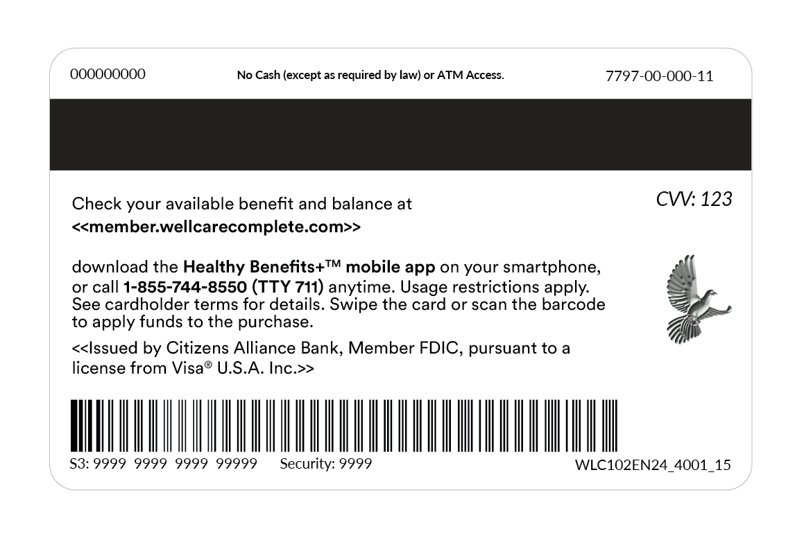 Wellcare Spendables Card (Back)
